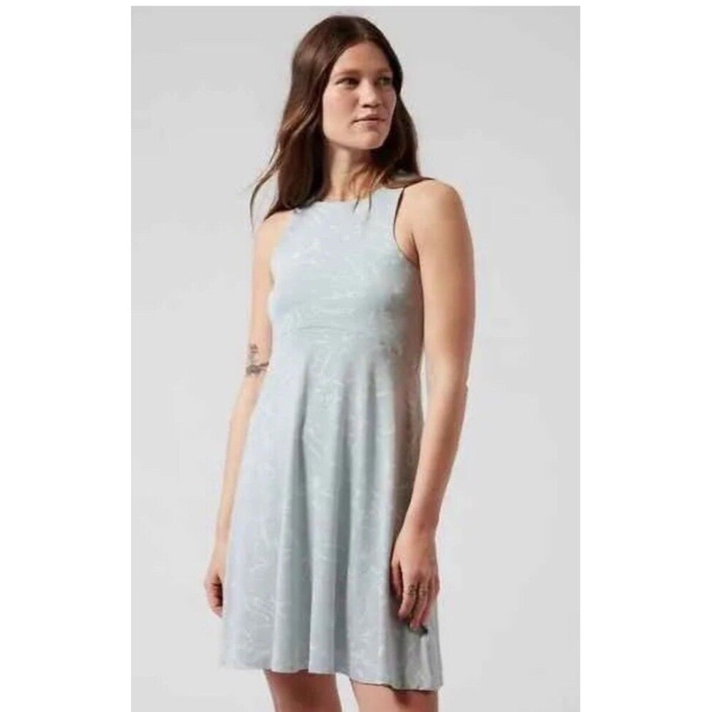 Athleta Santorini Printed Thera Dress Small Petite Gray & White Small